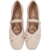 itbieong Knit Flats for Women Square Toe Flats Casual Ballet Flats with Ankle Strap,Washable Comfortable Dressy Mary Jane Flat