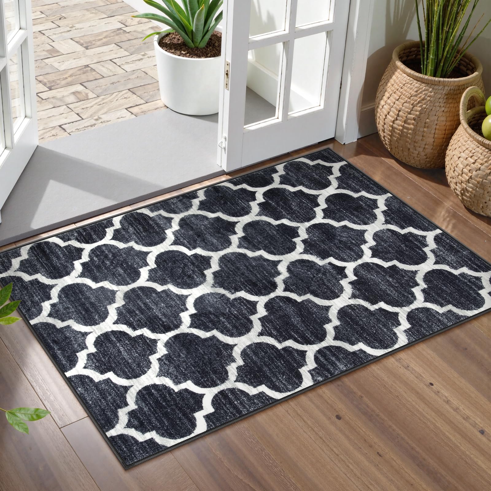 Photo 1 of  SIMILAR Lahome Black Entry Rug - 2x3 Washable Rugs Kitchen Rug Non-Slip Small Area Rug Throw Rugs Floor Carpet for Door Mat Indoor Entrance Entryway Bedrooms Laundry Room Decor (2’ X 3’, Black)