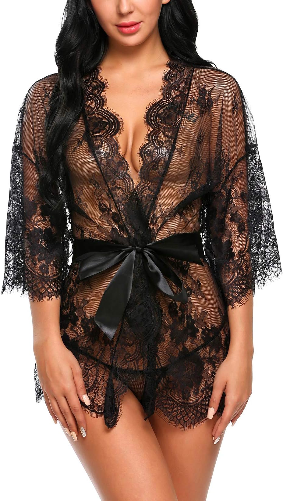 Avidlove Women's Lace Kimono Robe Babydoll Lingerie Mesh Nightgown S-4XL