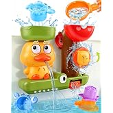 Toddler Bath Toys for Kids Ages 1-3 Waterfall Bathtub Toys for Toddlers 2-4 | with 3 Stacking Cups No Mold Baby Bath Toys Interactive Duck Water Shower Toys for Boys Girls Gifts with Strong Suction Cups