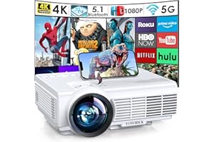 YOWHICK Projector with 5G WiFi Bluetooth, Native 1080P Outdoor Movie Projector 4K Support, 10000L Movie Video Projector, for HDMI, VGA, USB, Laptop, iOS & Android Phone