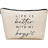 LRyeisahh Mom Gifts Makeup Bag, Mom Gifts from Sons Cosmetic Bags for Women, Boy Mama Gift, Life Is Better With My Boys Zipper Travel Makeup Pouch for Purse