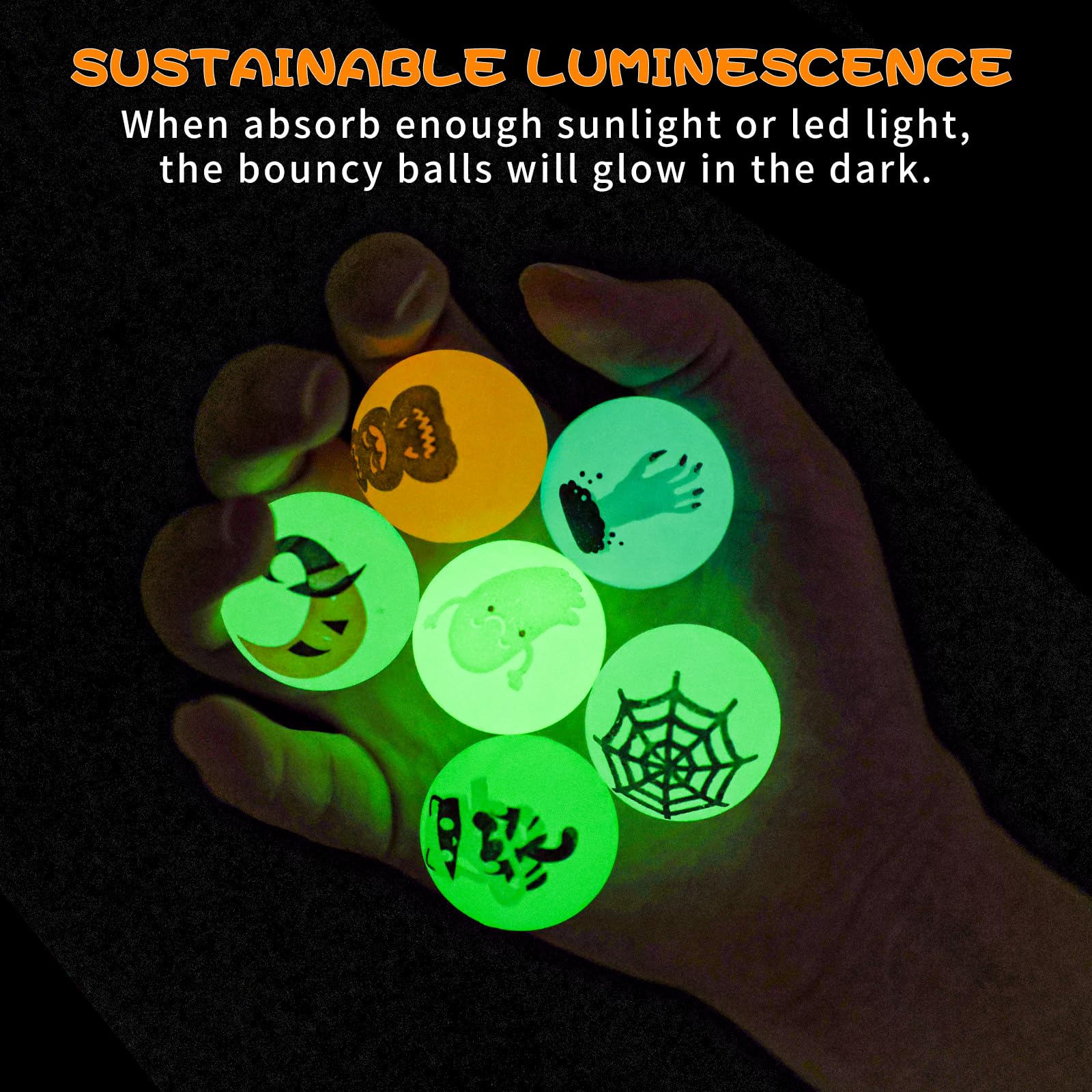 MGparty 90 PCS Halloween Glow in The Dark Bouncy Balls 18 Theme Designs Bouncing Balls for Kids Girls Boys Halloween Party Favors Supplies Trick or Treating Goodies Bag Gifts Fillers