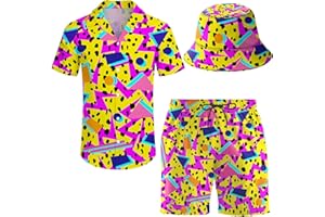 ifamawlea Men's 2 Piece Tracksuit Hawaiian Shirt Shorts Button Down Shirt and Shorts Sets with Bucket Hats