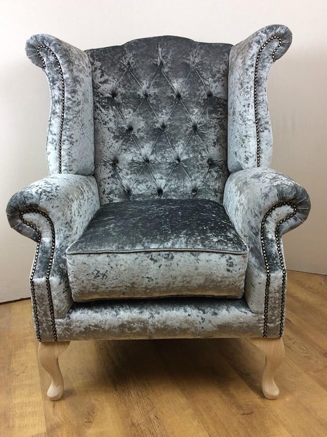 Steel Grey Crushed Velvet Queen Anne style chair Amazon.co.uk Kitchen