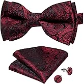 DiBanGu Paisley Pre-Tied Bow Ties for Men Silk Adjustable Bowtie and Pocket Square Cufflinks for Wedding Party