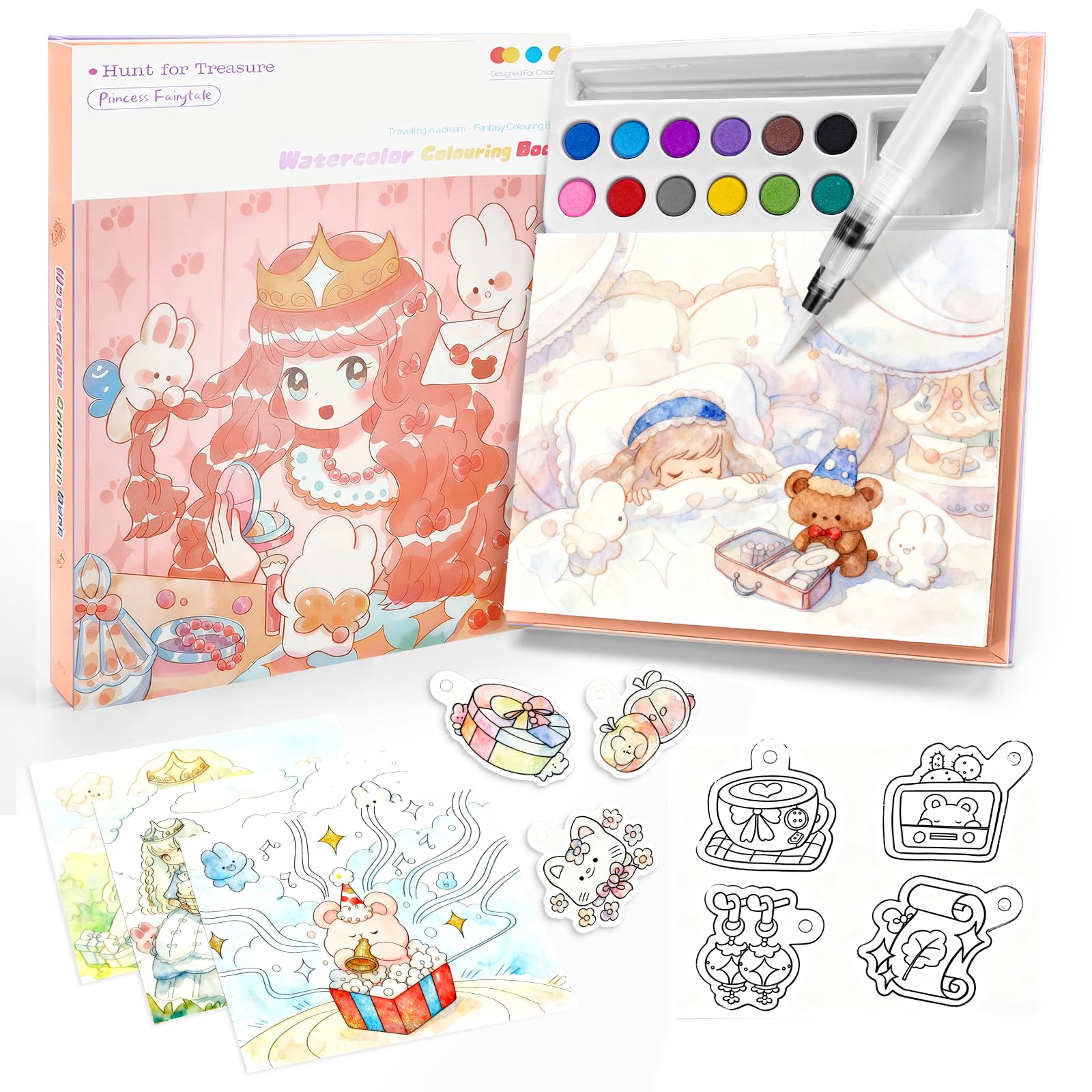Princess Water Coloring Book For Kids:12 Colors 3-In-1 Paint Set With 3 Types Coloring Workbook & Brush | Art Crafts Activity/Educational Toys For Girls Boys Ages 3+ | No Mess Watercolor Painting Kit