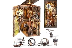 TOYQI Book Nook Kit, Book Nook Kits for Adults, DIY Miniature Dollhouse Kit 3D Wooden Puzzle Booknook Bookend with LED Light