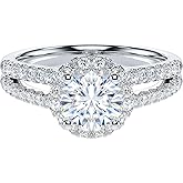 THELANDA 1CT Round Brilliant Cut Sterling Silver Split Shank Halo Promise Ring Engagement Ring For Her