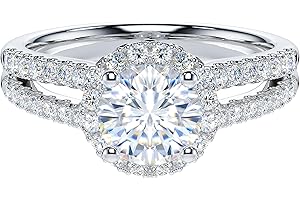 THELANDA 1CT Round Brilliant Cut Sterling Silver Split Shank Halo Promise Ring Engagement Ring For Her