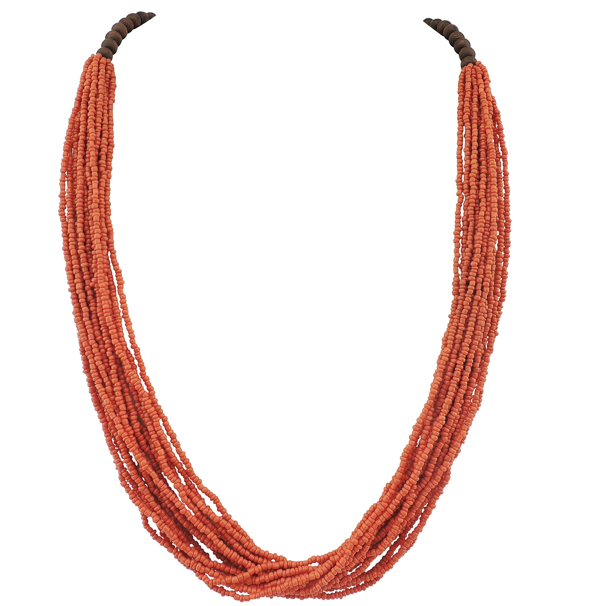 Bocar Long Multiple Row Handmade Beaded Statement Necklace with Gift Box (NK-10407-Burnt Orange)