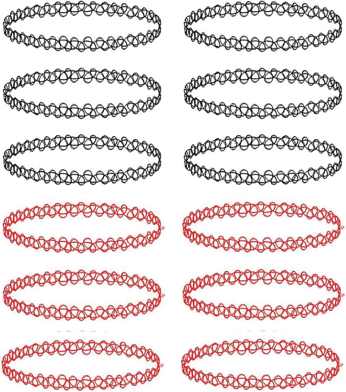 BodyJ4You 12PC Choker Necklace Set Henna Tattoo Stretch Elastic All Black Women Girl Gift Pack: Jewelry