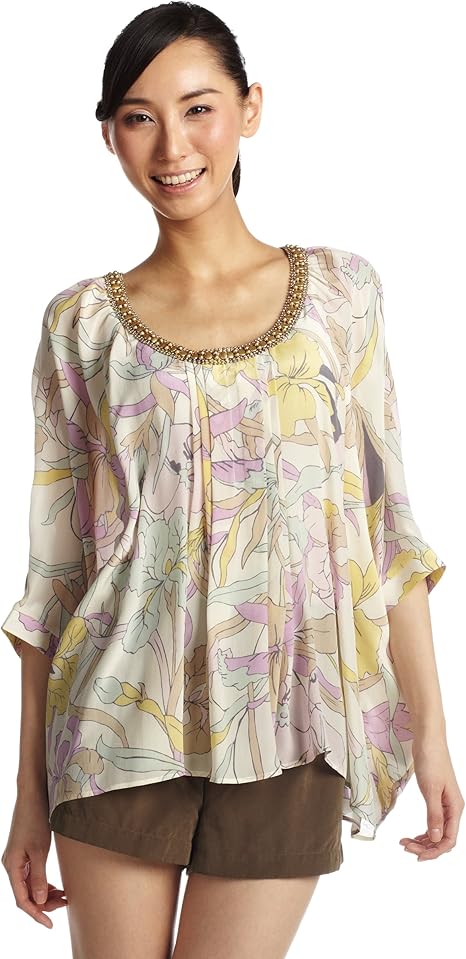Amazon グレースコンチネンタル Grace Continental アイリスプリントトップ 0236 キナリ 36 Tシャツ カットソー 通販