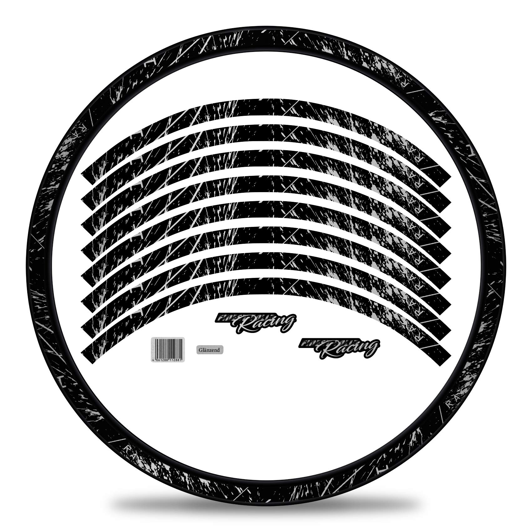 Finest Folia 16-piece set of rim stickers for bicycle rims in racing design, complete set for 27 inch 29 inch for road bike, mountain bike, MTB balance bike, RX024 (silver, metallic, gloss)