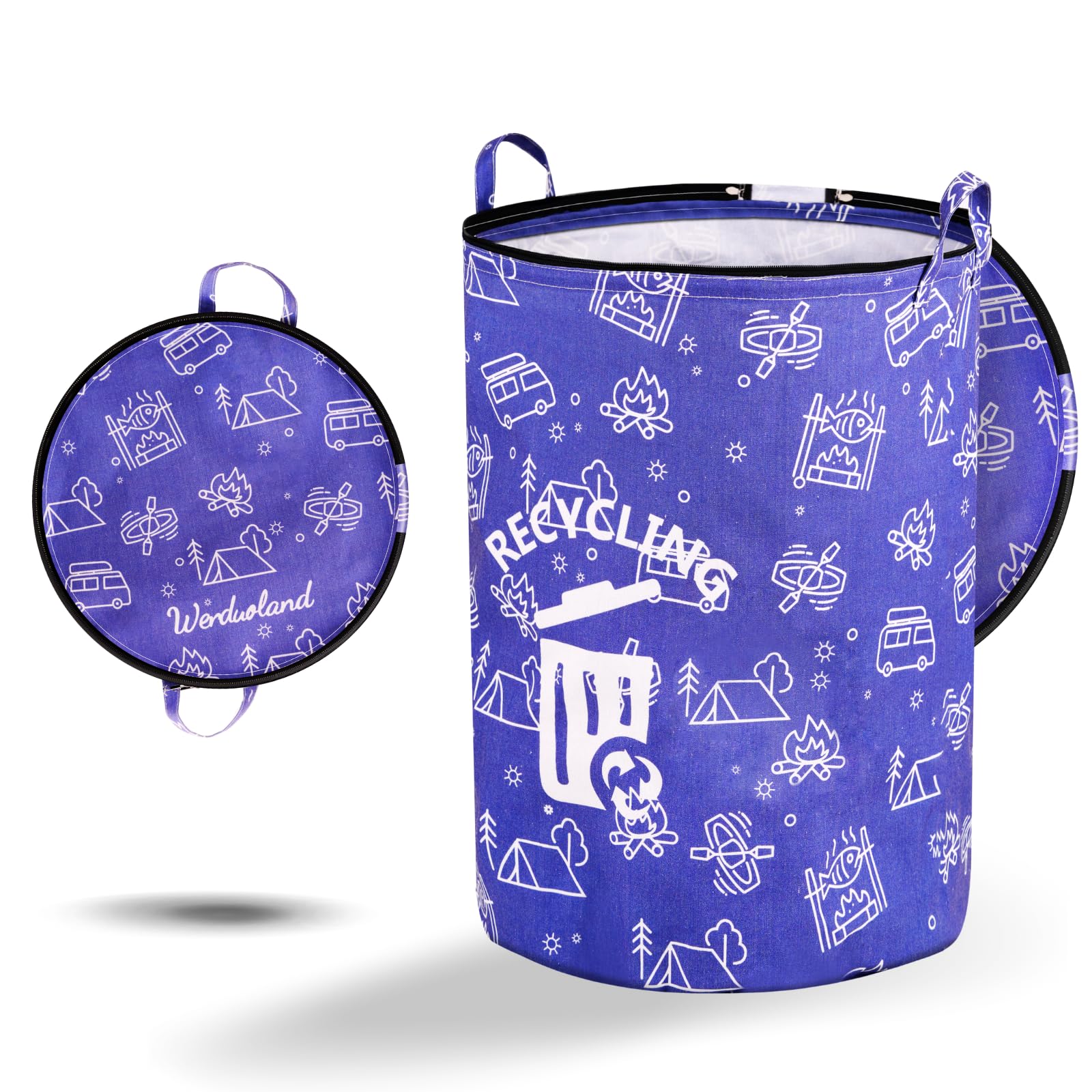 Photo 1 of Werduoland 1 Pcs 30 Gallon Collapsible Trash Can Portable Waterproof Reusable with Zippered Lid for RV's, Camping, Recycling, Yard Waste, Leaf Bag, Children Toy Bin (Recycling)