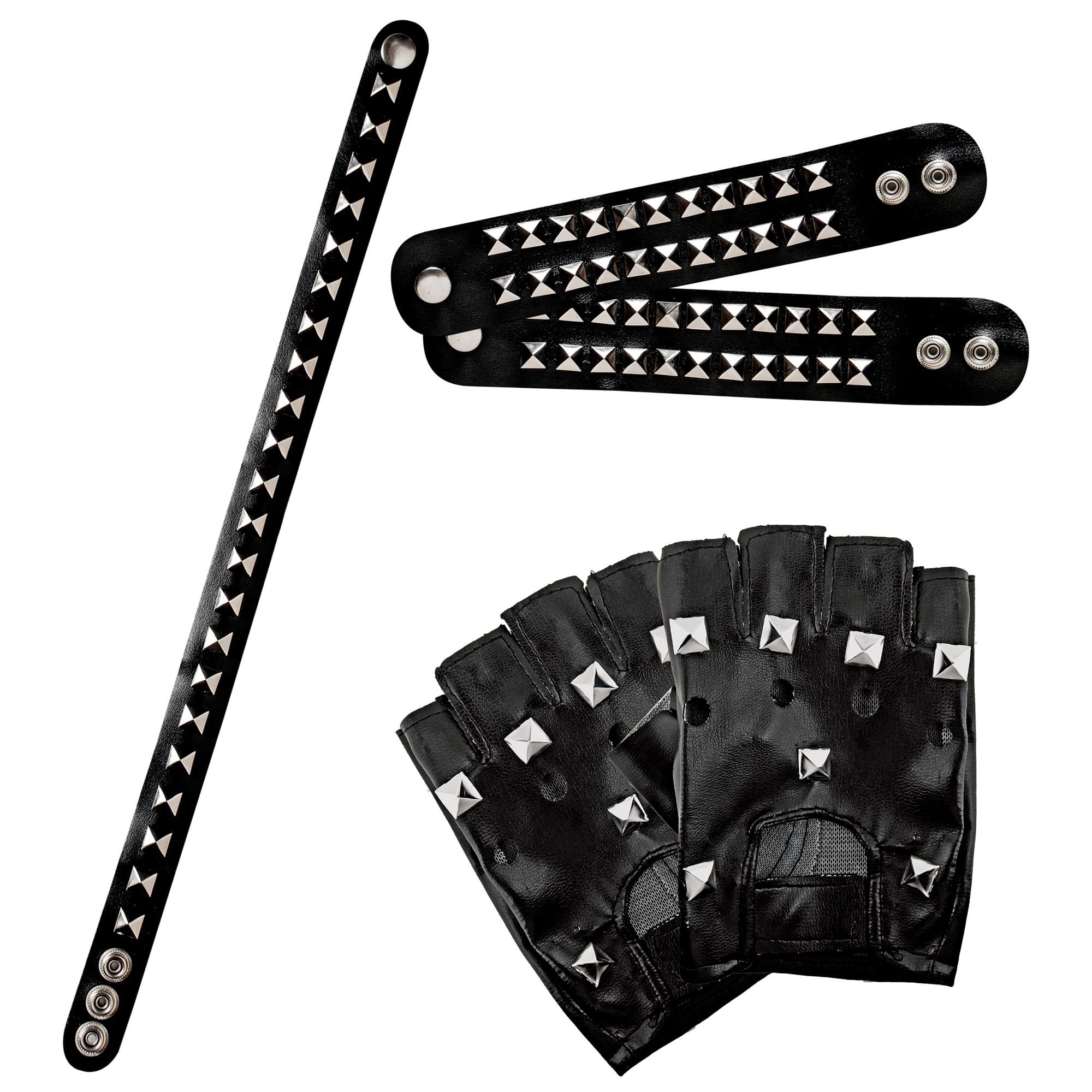 Biker/Rocker Set /Bracelet/Choker Feather Gloves for Fancy Dress Costumes Accessory