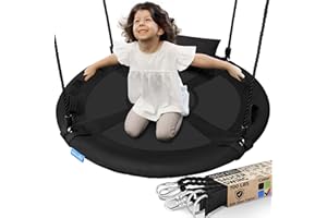 SereneLife 40" Saucer Swing - Outdoor Swing Set with Universal Hanging Kit, Swinging Seat Spinner with Pillow & Carry Bag, Weatherproof, Water-Resistant, Supports Up to 700 lbs, Black