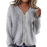 Larmliss Women's Zip Up Cardigan Sweater Hoodies Long Sleeve Jacket Crewneck Casual Outerwear Spring Fall Trendy Coat Outfits