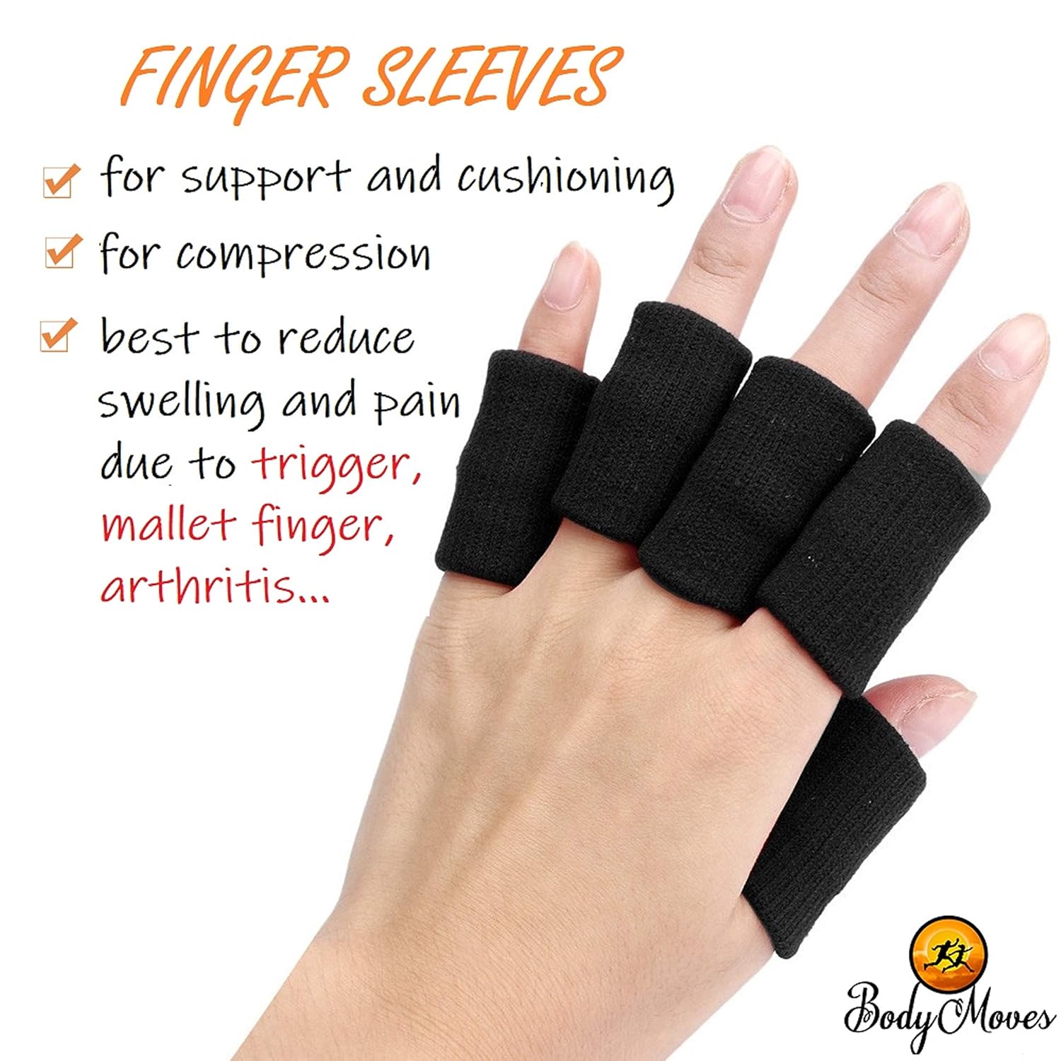 BodyMoves 2 Finger Splints plus 2 sleeves for Trigger Mallet Broken Finger brace joint support for men and women- ideal for seniors (4 pc set, Midnight Black): Health & Personal Care