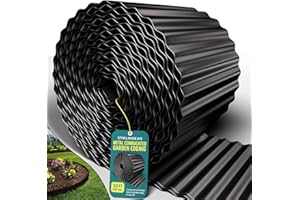STIRLINGEAR 50FT Black Corrugated Metal Landscape Edging – Flexible & Rustproof Garden Edging Border, Decorative Metal Trim for Flower Beds, Lawn, Driveway, Walkway & Raised Beds