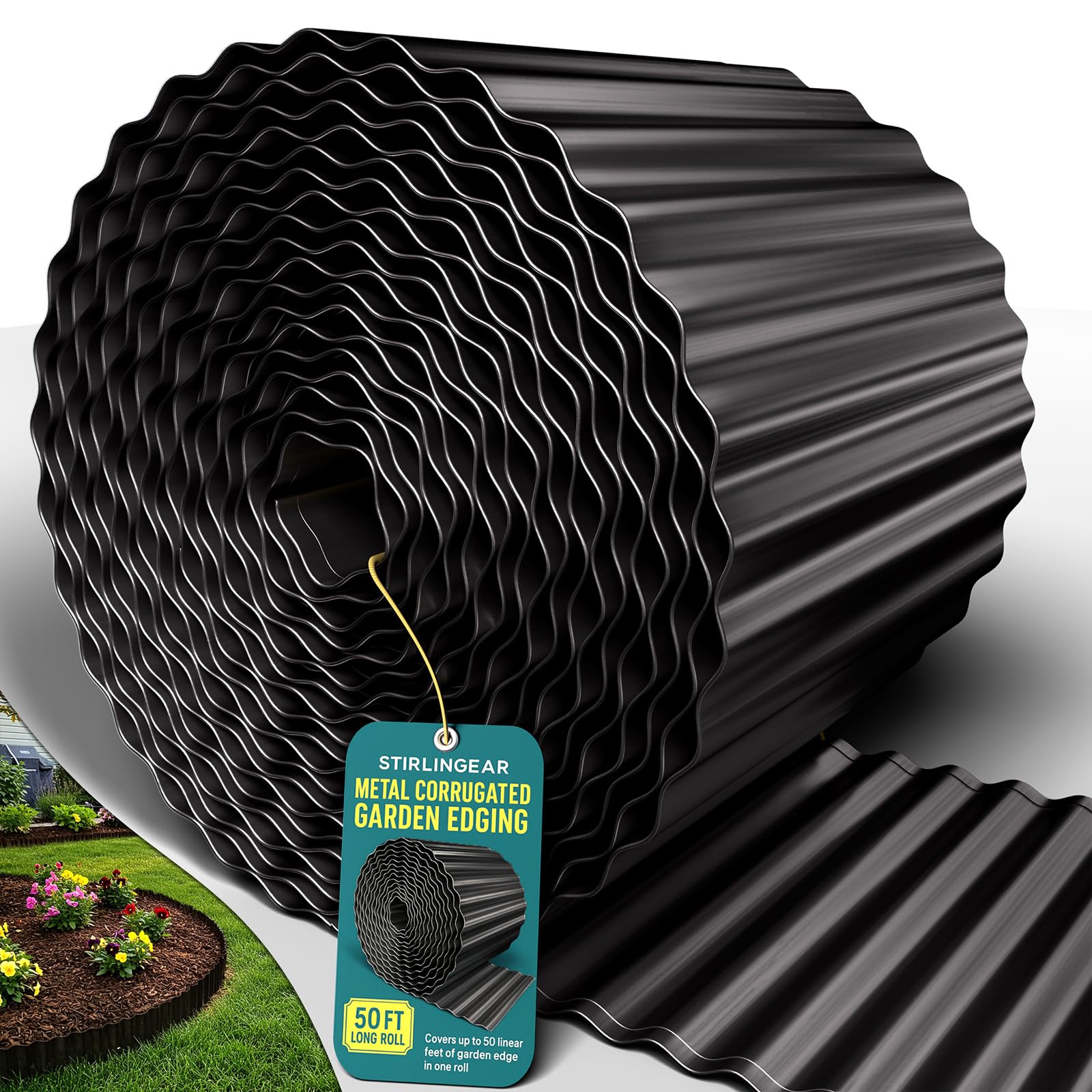 Photo 1 of 50FT Black Corrugated Metal Landscape Edging – Flexible & Rustproof Garden Edging Border, Decorative Metal Trim for Flower Beds, Lawn, Driveway, Walkway & Raised Beds