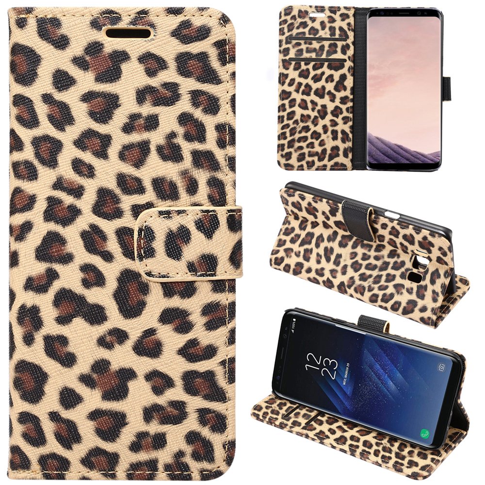 Samsung Galaxy S8 Case flip cover safety scratches, dirt, bumps and dust leopard yellow