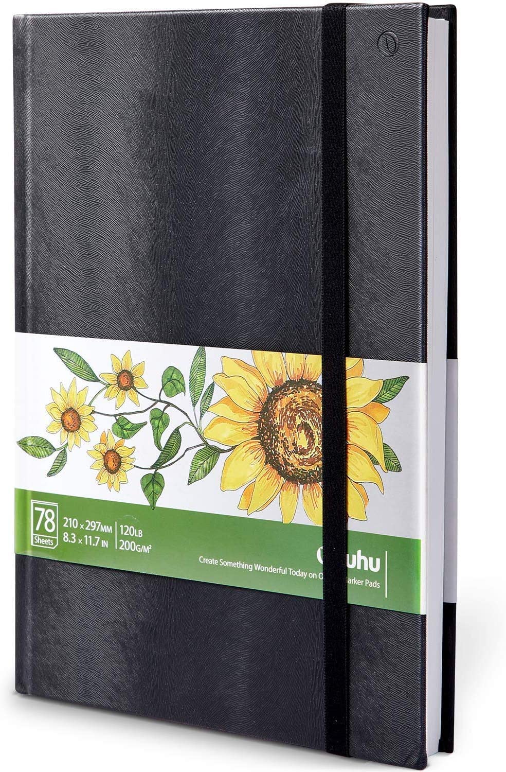 Ohuhu A4 Hardcover Sketchbook for Markers - 200GSM Heavyweight Acid-Free Paper, 156 Pages (78 Sheets), No Bleed-Through, PU Cover Sketchbook for Drawing & Sketching