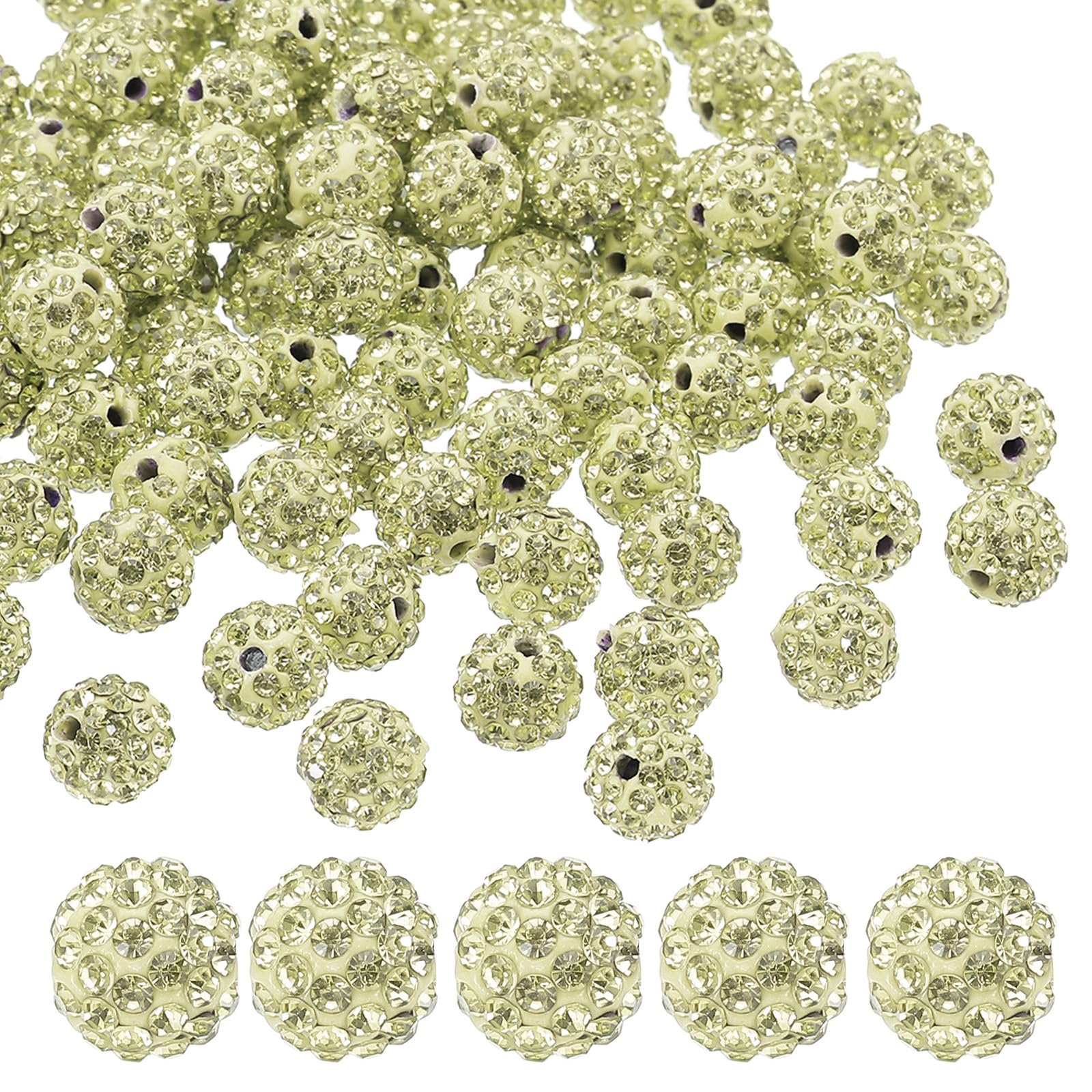 PATIKIL 10mm Rhinestone Clay Beads for Jewelry Making, 120 Pack Round Ball Polymer Clay Crystal Charm Beads for Craft Decor Necklace Chain Bracelets DIY, Light Yellow