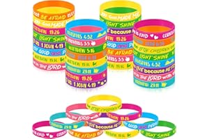 Gueevin 60 Pcs Bible Verse Bracelets for Kids Christian Scripture Bracelets Jesus Wristband Religious Motivational Kids School Gifts Classroom Prizes (Classic,Classic Color)