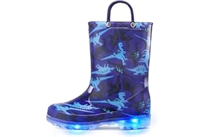 K KomForme Kids Rain Boots, Waterproof Light up Boots with Easy-on Handles