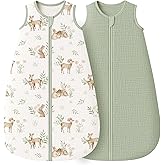 Konssy Muslin Baby Sleep Sack 6-12 Months 0.8 TOG, 2 Pack 100% Cotton Wearable Blanket for Babies, 2-Way Zipper Breathable Sleeping Sack Infant Toddler Essentials for Girls and Boys (Woodland,Sage)
