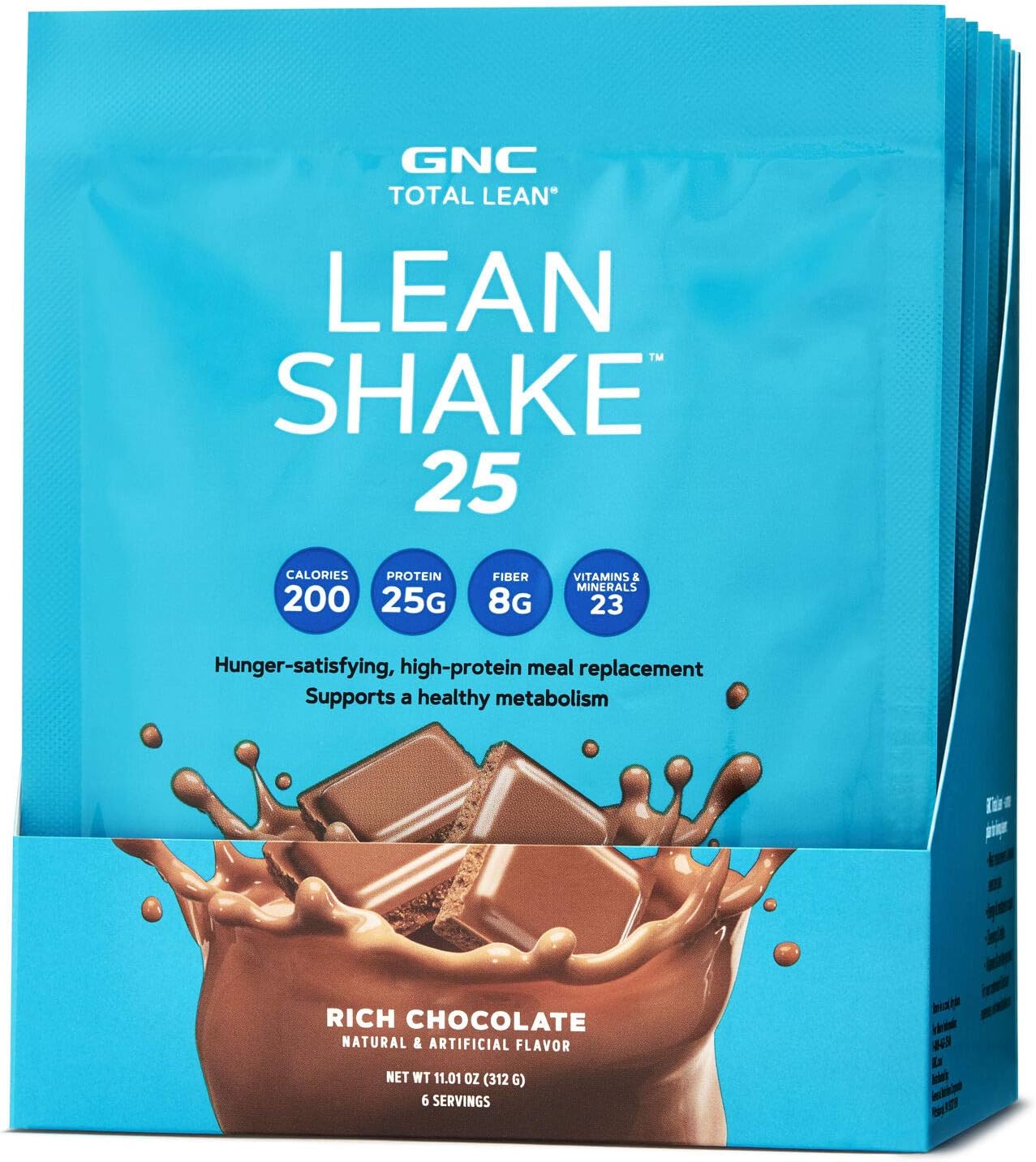 GNC Total Lean Lean Shake 25 Protein Powder Packets Rich Chocolate, 6