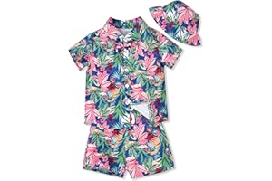fioukiay Toddler Baby Boy Summer Outfits Little Kids Hawaiian Clothes Short Sets Floral Top Bowtie Shirt