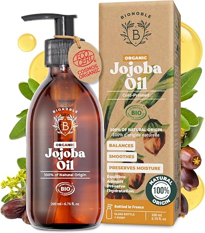 BIONOBLE Organic Jojoba Oil Cold Pressed Unrefined 200ml Glass Bottle