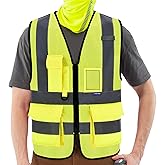 A-SAFETY 6XL 7XL 8XL High Visibility Mesh Safety Reflective Vest with Pockets and Zipper (Yellow Mesh 6XL-8XL)