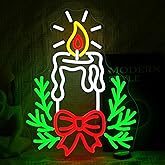 BNEMCEZH Candle Christmas Neon Sign with Dimmable Switch Christmas Bow Holly Neon Light Sign for Xmas Pray Home New Year Party Church Wedding Store Wall Decorations
