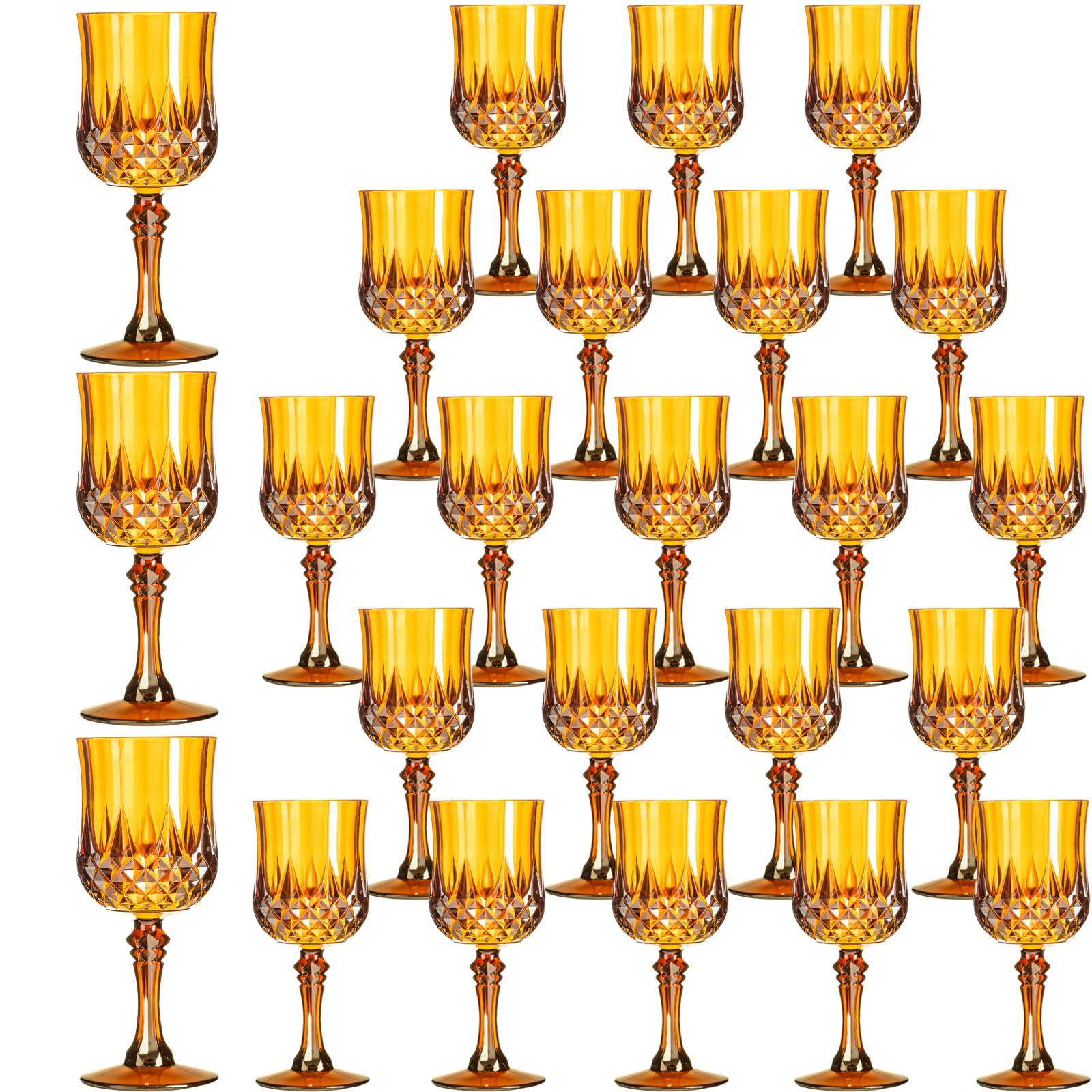 Photo 1 of XKXKKE 24 Pcs Amber Plastic Wine Glasses, Plastic Water Goblets for Parties, Stemmed Drinking Glasses for Wedding Reception, Grand Event Party Bar Supplies Reusable Drinking Cups