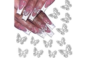 RODAKY 3D Alloy Butterfly Nail Art Charms 12PCS Silver Butterflies Nail Decoration With Gems and Rhinestones for Nail Crystals Design Butterflies Nail Art Jewels Accessories DIY Nail Supply