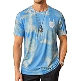 Hardaddy Men's Casual Tie Dye T-Shirts Short Sleeve Round Neck Graphic Tee Rock Band Tee Shirts