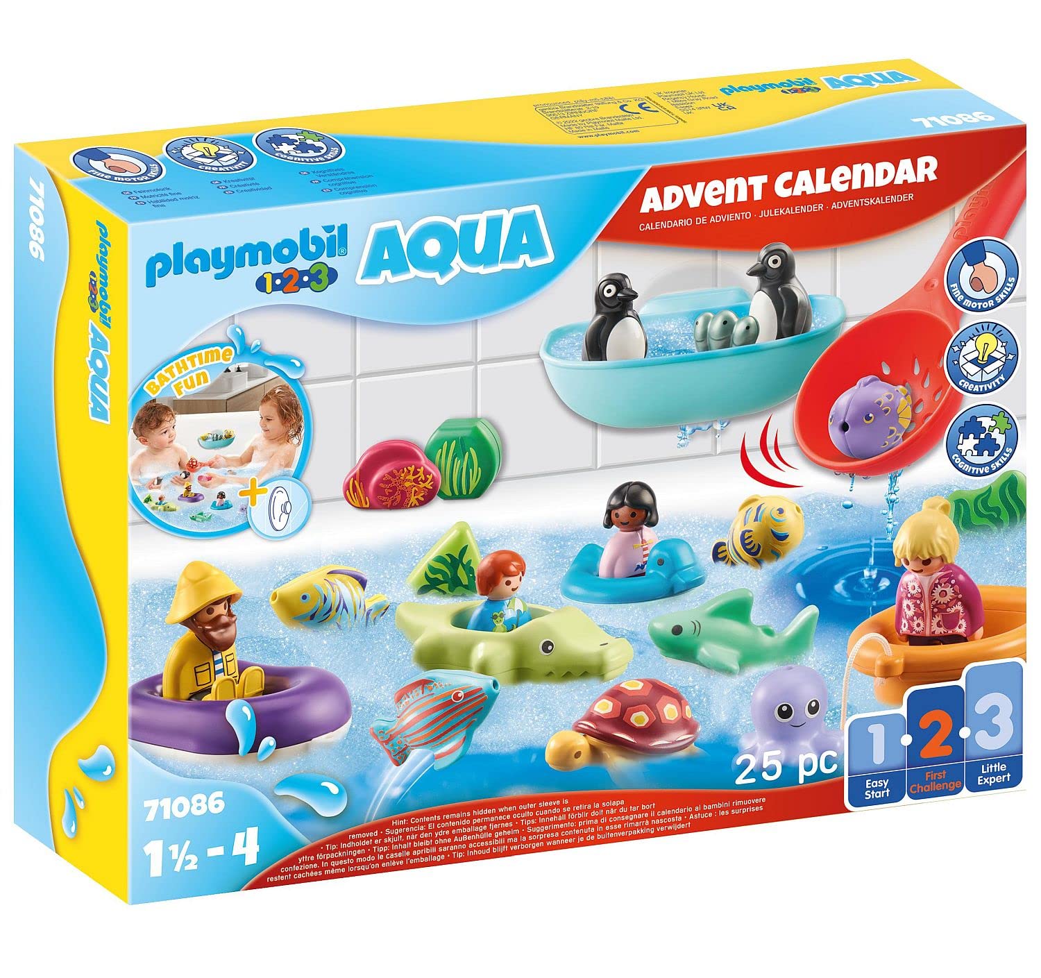 Playmobil 71086 1.2.3 AQUA Bath Time Fun Advent Calendar, countdown to Christmas, includes 24 doors to open each day in December, fun imaginative role-play, playset suitable for children ages 1.5+