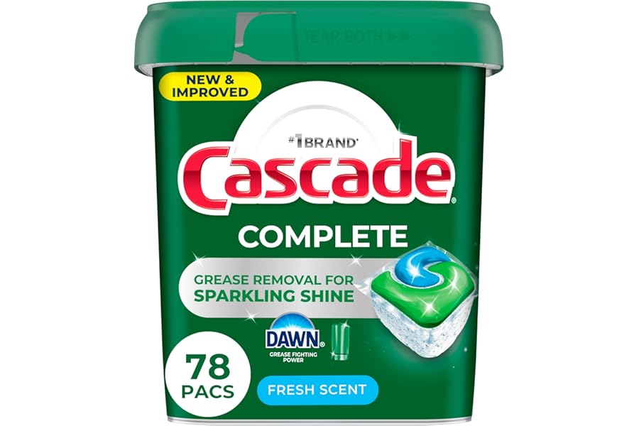 Cascade Complete Dishwasher Pods - Fresh Scent ActionPacs, Dishwasher Detergent, Dishwasher Soap, Detergent Pods, 78 Count