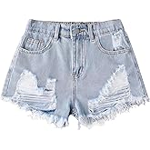 Ecolala Girls Ripped Jean Shorts High Waisted Straight Leg Denim Shorts with Pockets