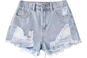 Ecolala Girls Ripped Jean Shorts High Waisted Straight Leg Denim Shorts with Pockets