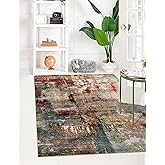 Lahome Modern Abstract 5x7 Area Rugs for Living Room, Washable Bedroom Rug Soft Non Slip Low Pile, Faux Wool Contemporary Carpet for Indoor Floor Decor Home Office Dining Room,Red/Multi