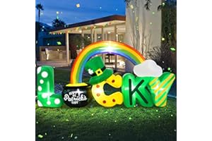 AOTIOOY 7FT Long St. Patrick's Day Inflatables Outdoor Decoration, Blow up Lucky Letters Yard Decor with Shamrocks Gold Pot & Rainbow, Built-in LED Lights St Patricks Holiday Decorations for Outside Garden