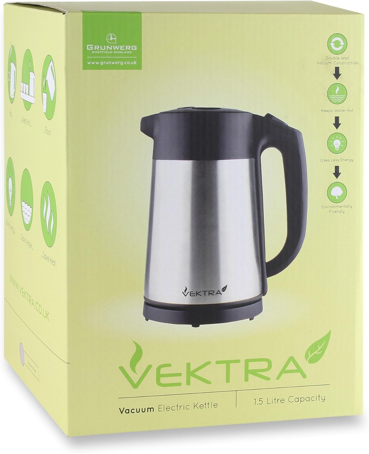 Vektra VEK-1506 Vacuum Insulated Easy Pour Cordless Kettle, 1.5 Litre, Stainless Steel, 1.5 Litres - Image 4