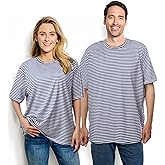 Blamoche Shoulder Surgery Shirts, Unisex Rehab Shirt with Discreet Shoulder Snaps, Chemo Clothing, Stripe Short Sleeve Shirt