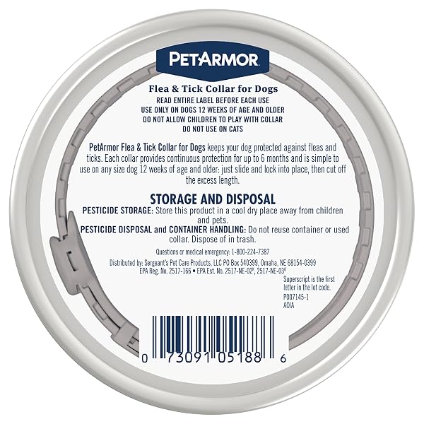 PETARMOR FLEA & TICK COLLAR FOR DOGS, KILLS FLEAS & TICKS, LONG LASTING PROTECTION FOR 6 MONTHS, WATER RESISTANT, ONE SIZE FITS ALL, 2 COLLARS