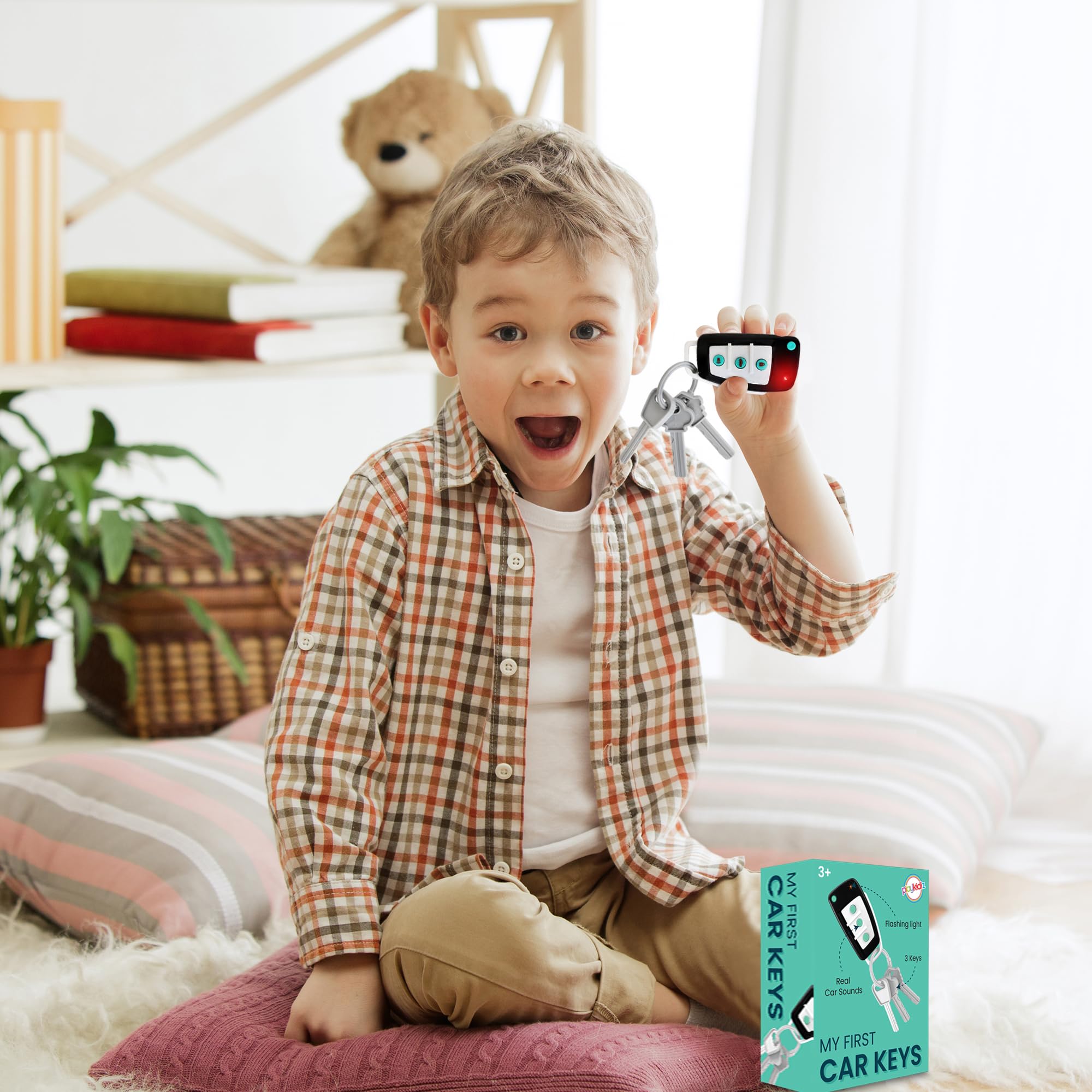Playkidiz Toy Car Keys - Real Looking Play Toddler Remote Car Key - Interactive Kids Baby Keys with Lights and Sound Effetcs - Pretend Toy Keys for Boys Girls Age 3+