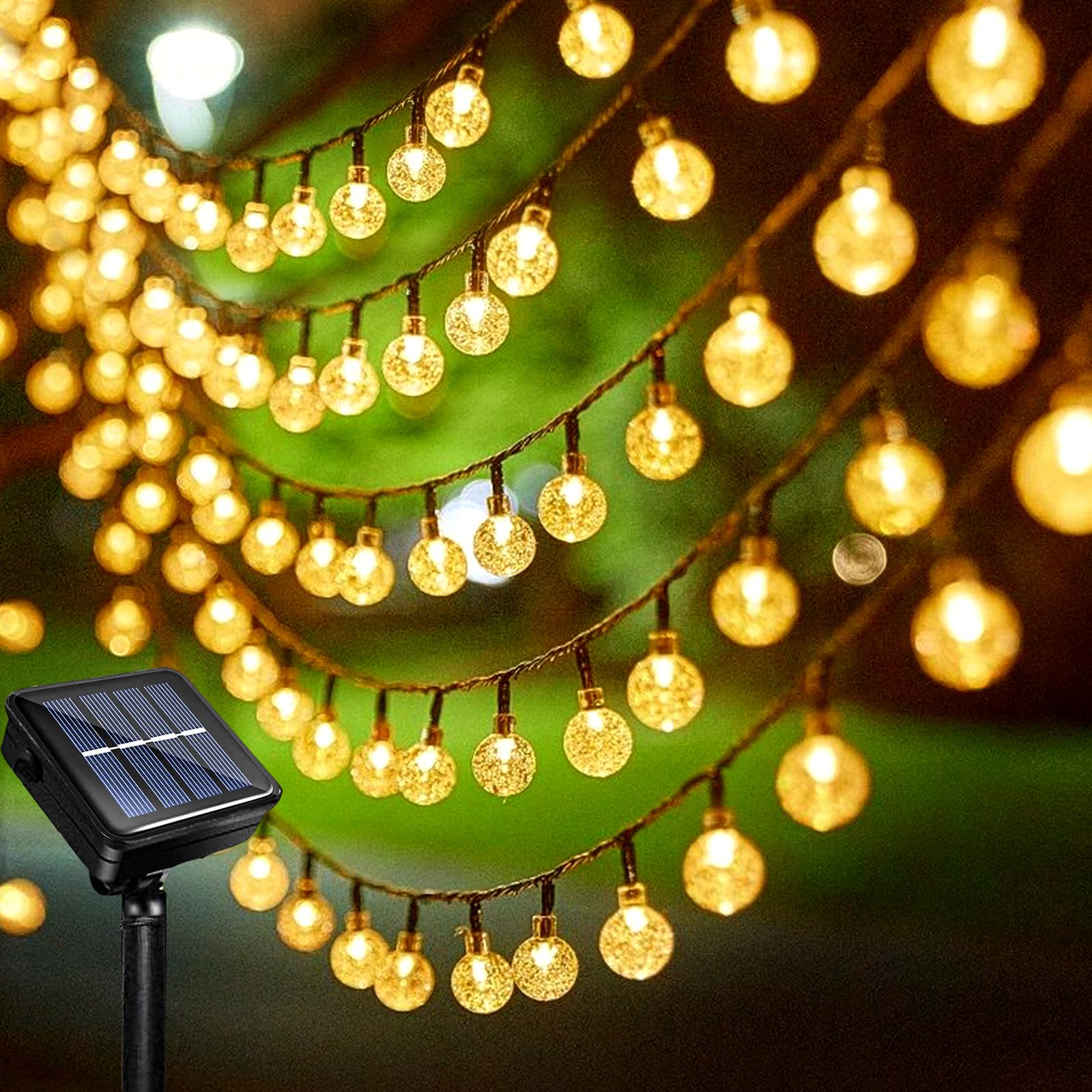 Acxilexy Solar Crystal Ball Lights, 39Ft 100 LED String Lights, 8 Modes Waterproof Globe Lights for Home Balcony Christmas Decoration